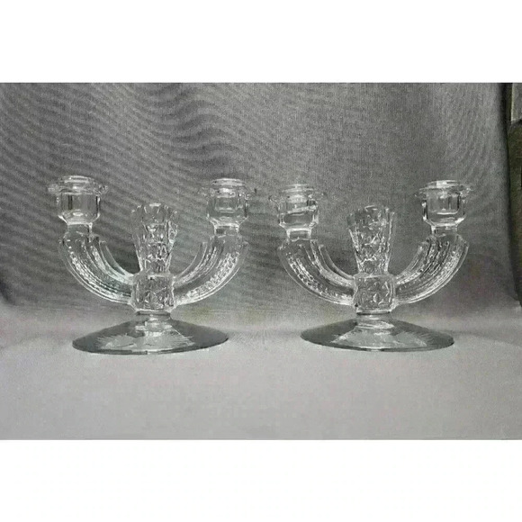 Vintage Tiffin Franciscan Etched Crystal Candelabra Double Candlestick Holders - Picture 1 of 9
